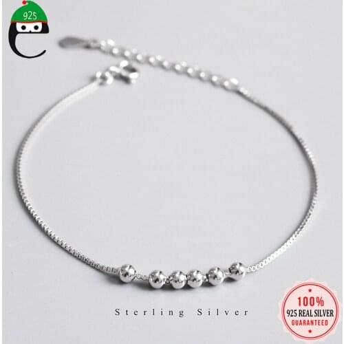 ElfoPlataSi Authentic 100% 925 Sterling Silver Beads Box Chain Bracelet For Women Wife Girls Lady Fine Silver 925 Jewelry DS1091
