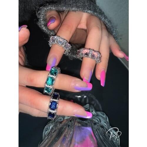 Statement Square Gemstone Promise ring 925 Sterling silver Party Wedding Band Rings for women Bridal Finer Jewelry Gift