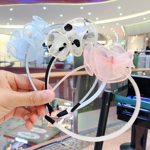 1PCS NEW Children Hair Hoop Gauze Wave Point Small Flower Girl Head Bands Bowknot Baby Buckle Hair Bands HeadWear