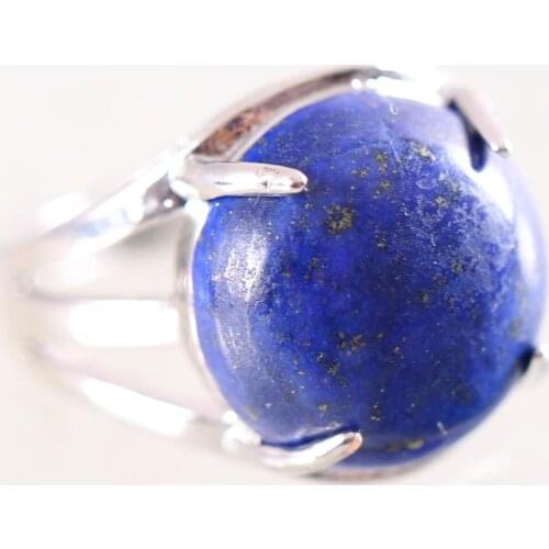 1Pcs Women Ring Natural Stone Blue Lapis Round Cabochon CAB Beads Adjustable Finger Ring Jewelry Gift K205