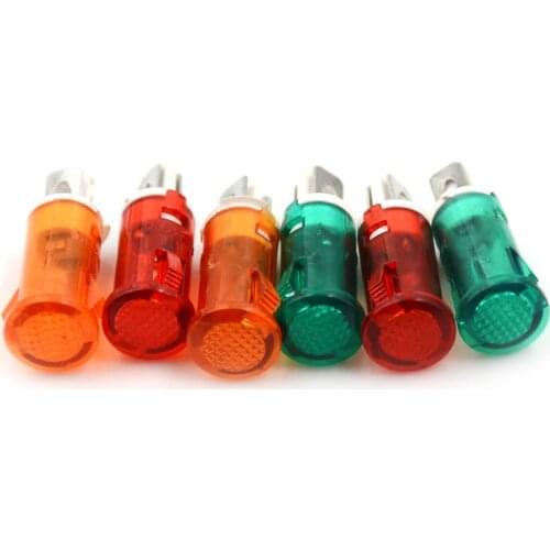 10pcs 220V 110V 12V/24VDC 10mm MDX-11A Guiding Signal Lamp Panel Mounting Neon Indicator Red Green Yellow Lights