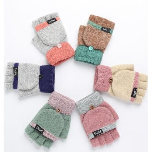 2019 Knitted Flip Gloves Winter Gloves Warm Wool Flip Top Gloves Flocking Warm Knitted Half-finger Gloves for Gril and Women
