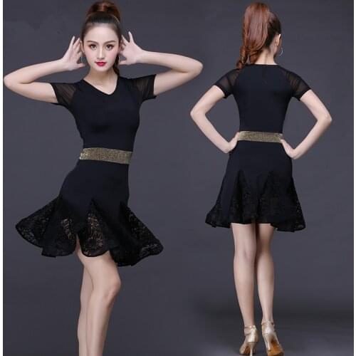 2019 New Fashion Sexy Short-sleeve Latin Dance Lace one-piece dress for women/female, Ballroom tango Cha Cha Rumba Costumes