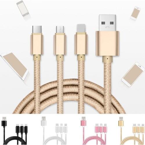 3 In 1 USB Charging Cable Nylon Weaving Type-C Data Cable Charging Cord For iPhone Samsung 1.2M Micro USB Cable Wire