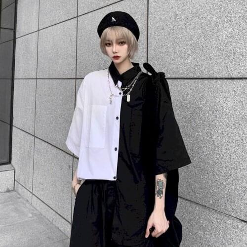 Patchwork Women Blouses Black and White Shirts Bf Women Clothes Summer Tops Shirt Plus Size Couple Blouse Woman Tshirts Summer