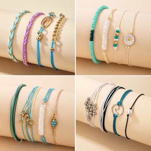 Meetvii Bohemia Beads Broken Stone Bangles Sets for Women Fashion Vintage Multilayer Waterproof Wax Rope Bracelets Jewelry Gift
