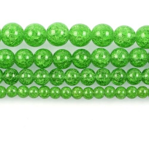 Natural Stone Green Cracked Crystal Charm Round Loose Beads For Jewelry Making Needlework DIY Bracelet Strand 4/6/8/10/12 MM