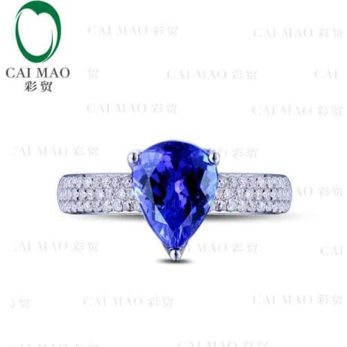 CaiMao 18KT/750 White Gold 1.95 ct Natural IF Blue Tanzanite AAA 0.43 ct Full Cut Diamond Engagement Gemstone Ring Jewelry
