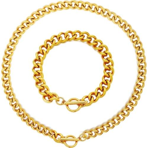 8MM Stainless Steel Cuban Link Chains Necklaces Bracelets Set Gold Silver Color Jewelry for Men Women