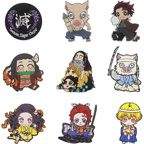 A3844 Patchfan Anime Kimetsu no Yaiba Badges Clothes Embroidery Patch Applique Iron Or Sew Supplies Decorative Patches