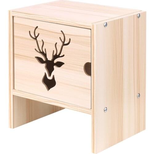 Wood Desktop Organizer Deer Pattern with Door 2-Tier Wooden Table Storage Shelf Home Office Table Top Storage for Books