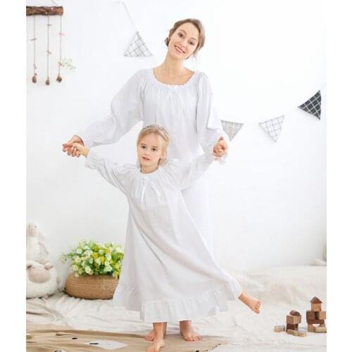Parent-child Outfit Night Dress Mom And Baby Sleepdress Spring Autumn Girls White Cotton Home Wear Girl Pajamas