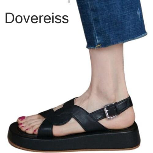 Dovereiss Fashion Womens Shoes Summer Sandals Genuine Leather Platform 3CM Sexy Narrow Band New Pure Color Consice