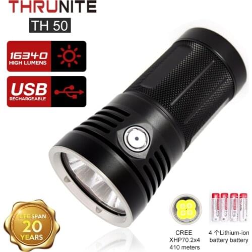 ThruNite TN50 flashlight super Lumens 16340 Four Corners XHP70.2 Super Bright Monster Rechargeable Flashlight long life span C