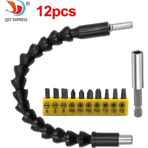 295mm Flexible Link For Electric Drill Connection Shaft Bits Extention 6.35mm+11pcs screwdriver sleeve