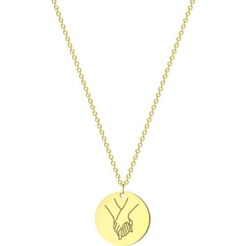 Kinitial Stainless Steel Charm Coin Pendant Necklace Disc Pendant Engrave Couple Hand Gesture Necklaces for Women Choker Gift
