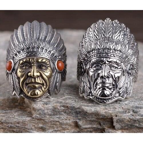 925 Sterling Silver accessories Vintage Thai Silver Craft Ring for Man Chief portrait Head Ring Mans ring 925 Silver Jewelry