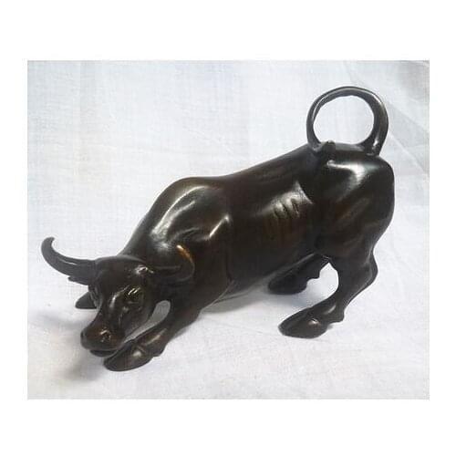 Copper Brass CHINESE crafts decoration Small Wall Street Bronze Fierce Bull OX Statue
