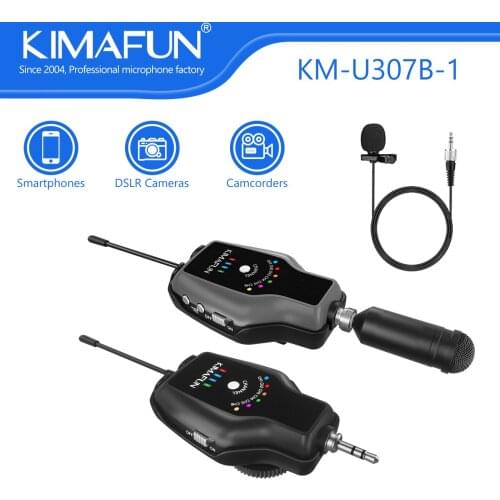 KIMAFUN UHF Wireless Microphone System Lavalier Stand Mic for iPhone, Smartphone, Camera, Vlog Recording, Youtuber, Speaker, PA