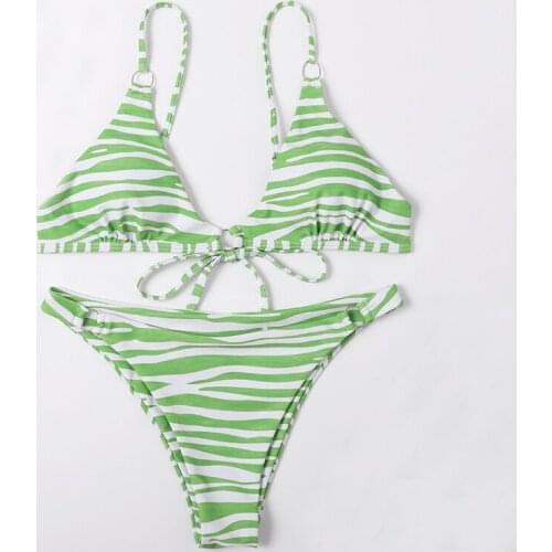 Mossha Sexy stripe triangle micro bikini set String backless swimsuit women Low wasit swimwear Beach wear Bathing suit Biquini