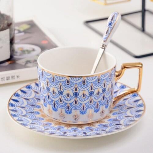 Nordic Style Bone China Coffee Cup Saucer Spoon Set 200ml British Cafe Porcelain Tea Cup Advanced Ceramic Teacup