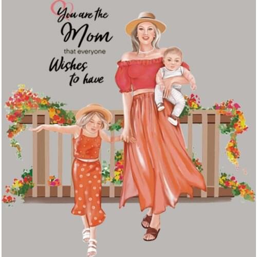 Happy Family Time Iron On Patch Fashion Heat Transfer Diy Appliqued Vinyl Tops Patch Iron On Clothes Baby Mother Love