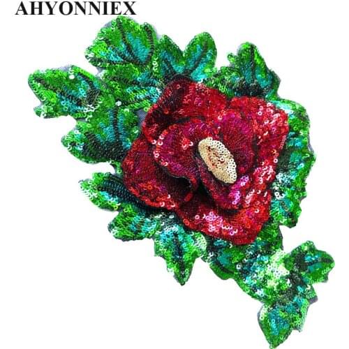 23cm x 16cm Red Sequins Patches DIY Applique Floral Patches For Clothing Bag Dress Sew On Flower Patches