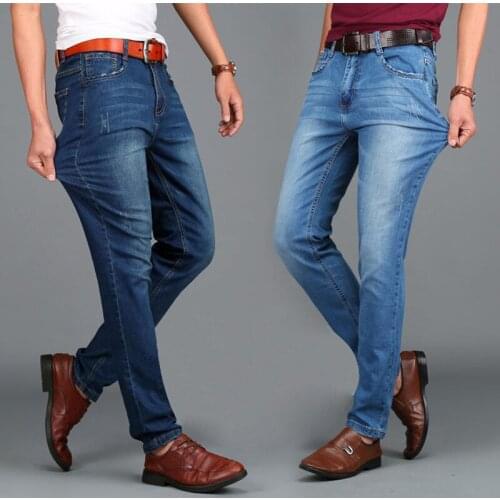 New Denim Pants 2021 Mens Smart Elastic Jeans Business Casual Straight Regular Stretch Denim Trousers Men Jeans Plus Size 28-48