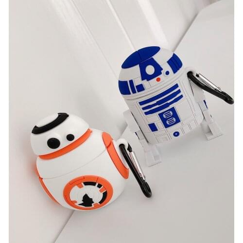 New Cute Robot R2D2 BB8 Shape Earphone Cases with Keychain for Airpods Pro Cartoon Android Style Covers for Airpod 1/2 Shell