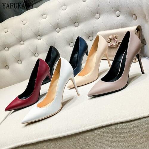 2020 New Design Models Catwalk Thin Heels Pumps Handmade Soft Genuine Leather Ladies High Heels Sexy Elegant Ladies Office Shoes