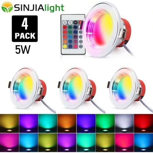 4pcs/lot 5W RGB LED Downlights Remote Control Spotlight Color Spot Led Ceiling Lamp for Foyer Bedroom led lights home decor