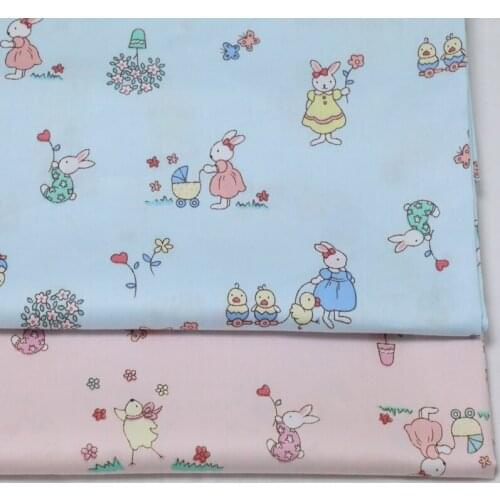 DIY Handmade Kids Dress Bedding Hometextile Cloth Patchwork Tissus tilda Pink/Blue Rabbits 100% Cotton Fabrics For Sewing Craft