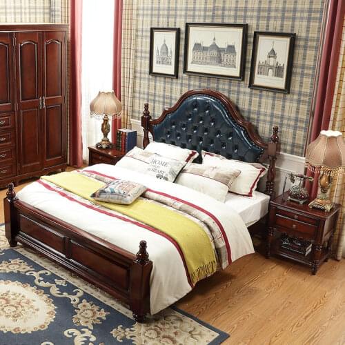 Modern european solid wood bed Fashion Carved leather french bedroom furniture c1904