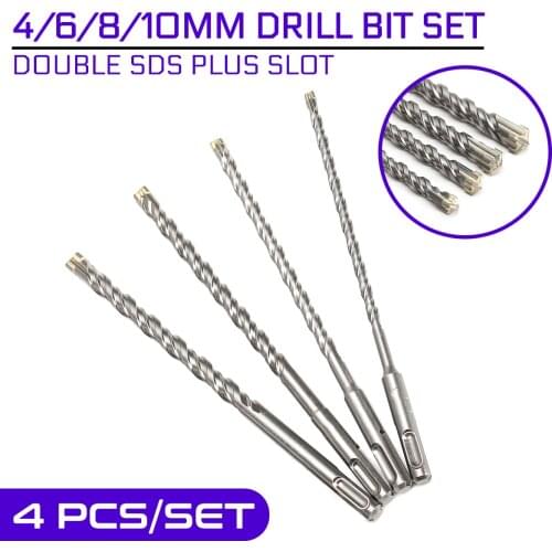 4pcs For Electric Dril 11cm Concrete Drill Bit Double SDS Plus Slot Masonry Hammer Head Tool 5/6/8/10mm High Speed Steel Wrench