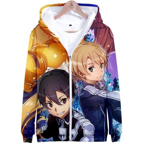 Japanese Anime 3d Hoody Sword Art Online SAO Fashion Men Women Zipper Hoodies Jackets Tops Long Sleeve 3D Hood Hooded Sweatshirt