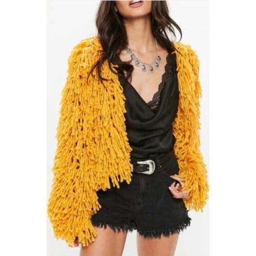Chic Handmade Knitted Cardigan Tassels Crochet Hollow Sweater Coat Fringed Hook Jacket Long Sleeved Outwear Tops