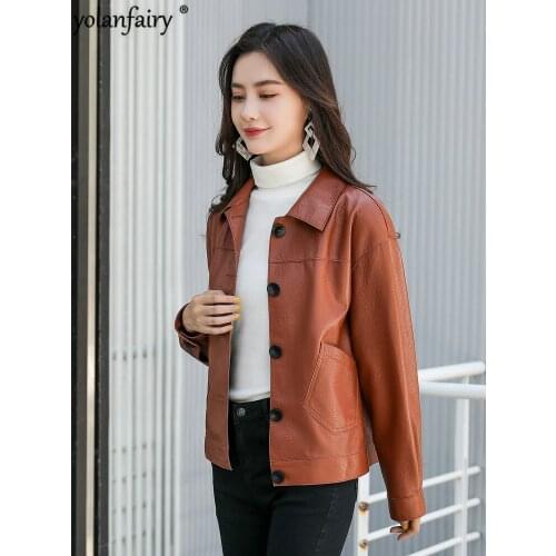 Womens Leather Jacket 2020 Genuine Leather Real Sheepskin Coat Female Spring Autumn Korean Loose Vintage Clothes Z91910 KJ4318