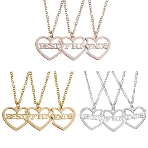 3 piece set of best friend necklace for women Golden Rose Gold Hollow Metal Love Pendant Necklace BFF Friendship Jewelry