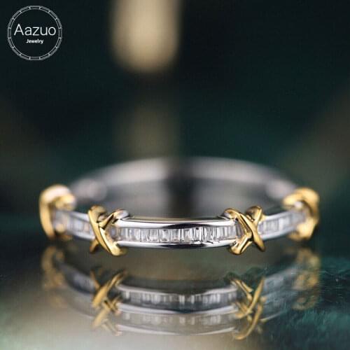 Aazuo Orignal 18K White Gold Yellow Gold Real T Diamond Fashion X Rome Ring for Woman Fashion Gift For Woman Birthday