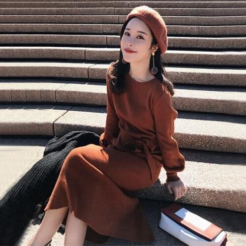 Womens Pullover Long Dresses Long Sleeve Knitted Party Dress Autumn Winter Harajuku Plus Size Bridesmaid Dress
