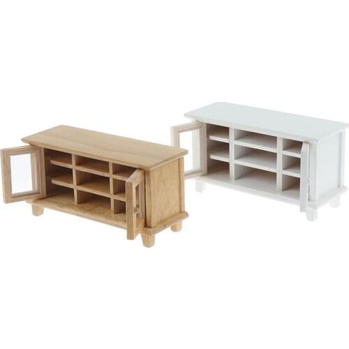 1pc 1/12 Scale Dollhouse Miniatures TV Cabinet Stand Table Mini Wardrobe Bedroom Wooden Toys Furniture Dolls House