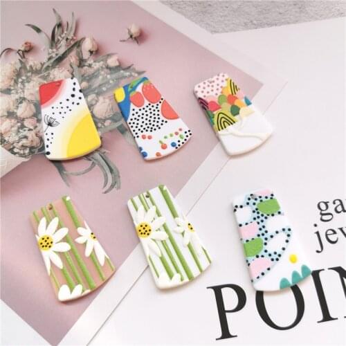 Relief effect 30pcs/lot cartoon pattern print geometry Irregular trapezoid shape acrylic beads diy jewelry earring accessory