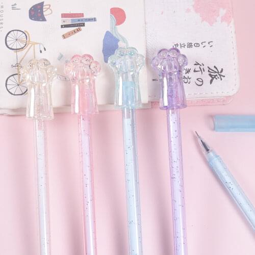 4Pcs Kawaii Transparent Cat Paw Crystal Gel Pens 0.38mm Black Refill Signature Writing Pens Stationery Office School Supplies