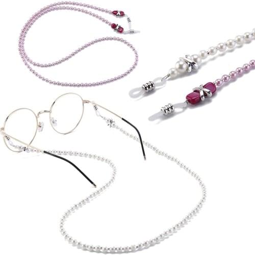Imitation pearls glasses chain white Wearing Neck Holding sunglasses cord Drawstring Cord Reading Glasses Holder Accessories new