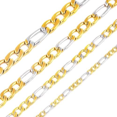 Gold Steel Figaro Chain 316L Stainless Steel Necklaces Fashion Men And Women Link Chains Jewelry Fancy Christmas Gifts