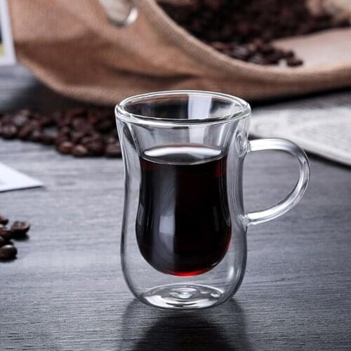 Double layer glass wine glass shot glasses tea glasses whiskey glass coffee cup Flat bottom cup Juice milk cup