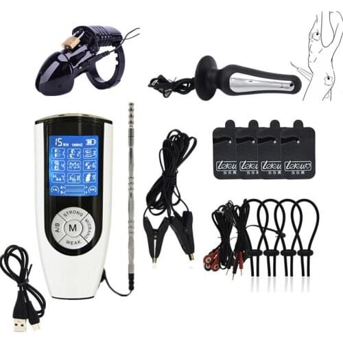 USB charging High Performance Host Electric Shock Pulse Kit CB6000 Chastity Cage Anal Plug Electro Nipple Clips/Clamps Sex Toys