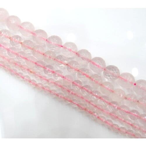 Natural Stone Faceted Rose Quartzs crystal Round Loose Beads 6 8 10 12 MM Pick Size For Jewelry Making Diy Bracelet Necklace