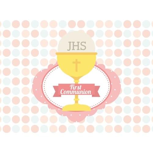 HUAYI Custom Backdrop 1st Communion Party Kids Pictures Dessert Table Photo Booth STEP AND REPEAT Polka Background XT-7544