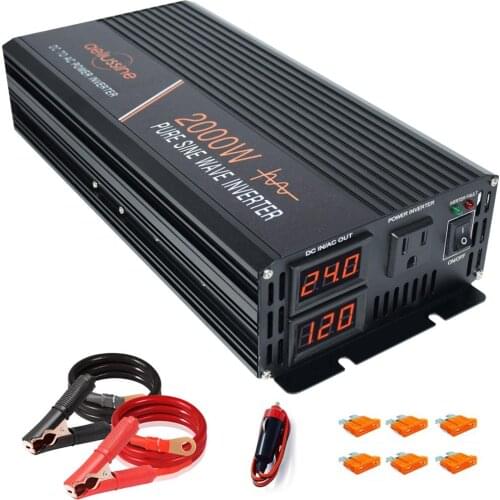 2000w Pure Sine Wave Inverter 24v dc to ac 120v Off Grid Solar Power Inverter Car Battery Home Use Converter LED Dispaly